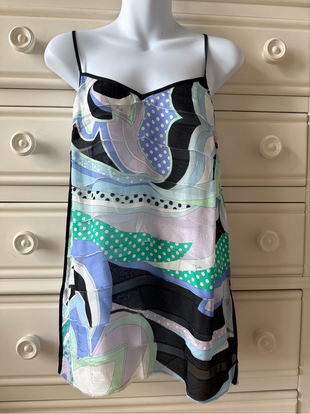 Emilio Pucci Silk Abstract Print Silk top — Mint, Lavender, Black